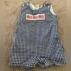 Blue and white Gingham Baby Romper with Flag Patch